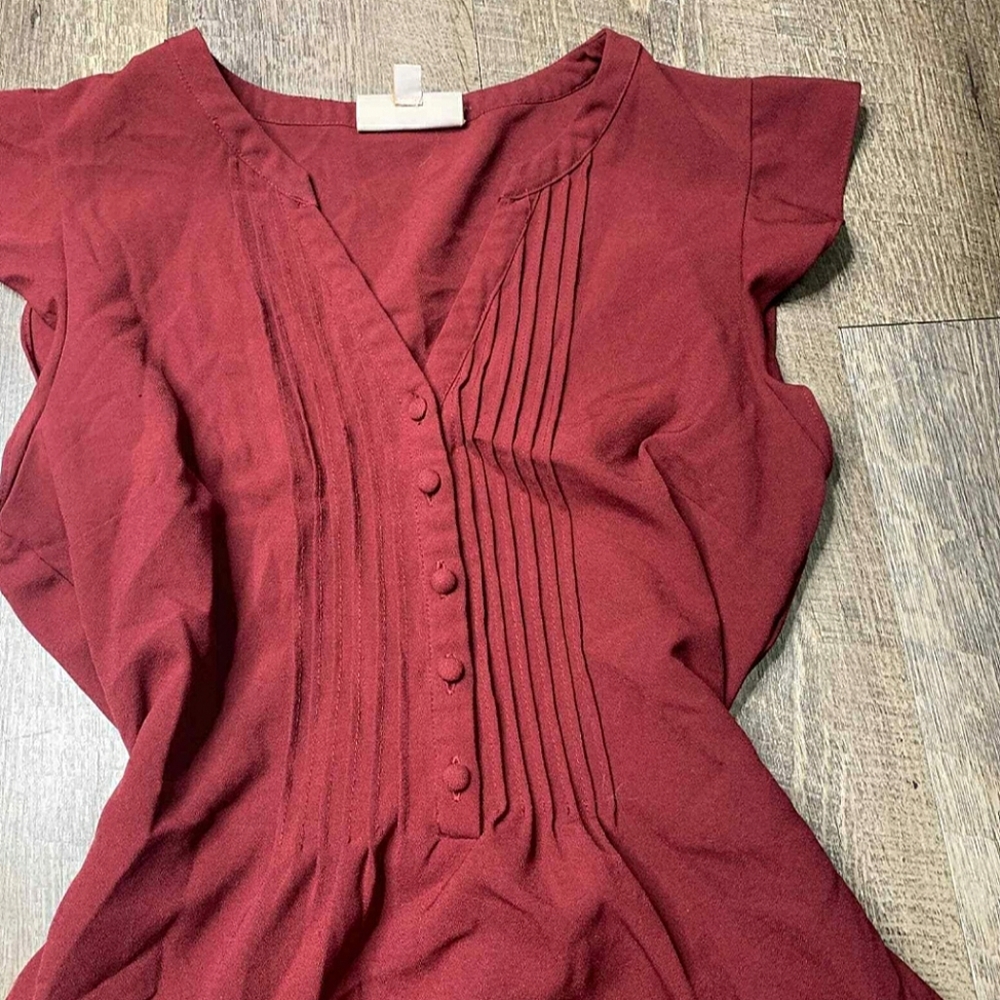 ModCloth Dark Red Tuxedo Blouse